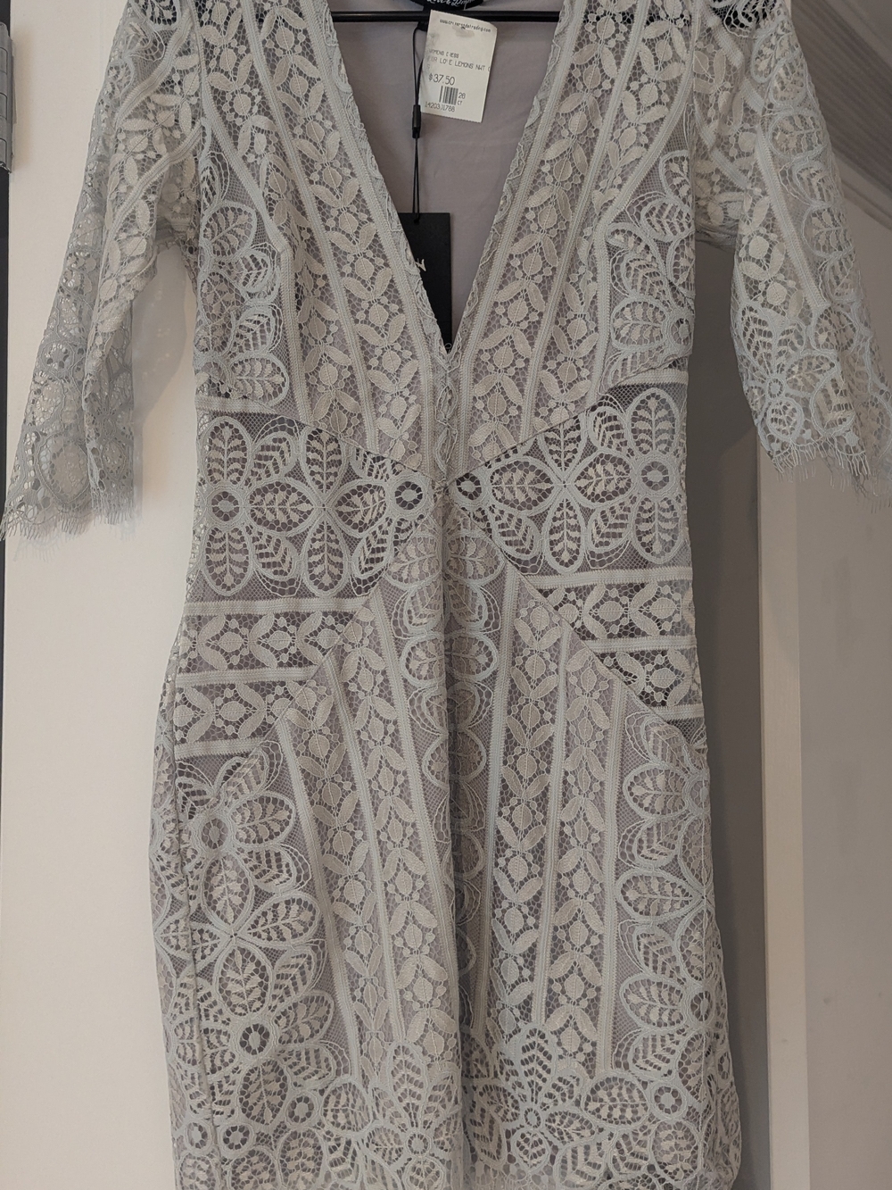 For Love & Lemons Lace V-Neck Sheath Dress in Light Gray